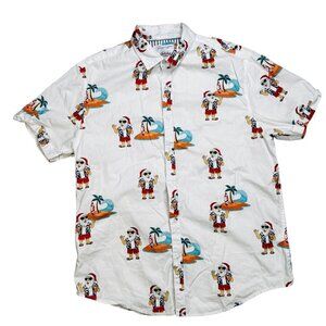 Denim & Flower Surfin Santa Large Cotton Hawaiian Christmas Shirt Santa Palm Tre